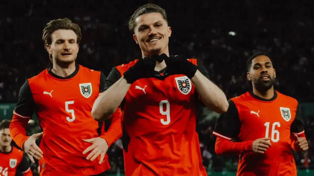 Pemain Timnas Austria merayakan gol dalam laga uji coba jelang Piala Dunia 2026. Die Burschen sukses mengalahkan Yordania 3-1 pada laga pembuka Grup J. (Instagram/@oefb_1904)