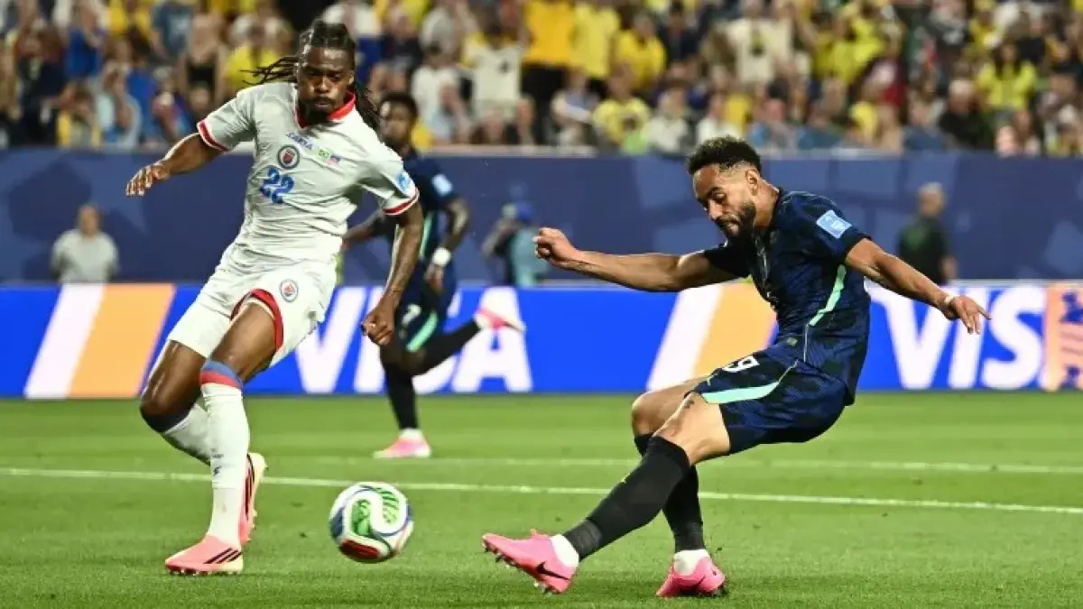 GARANG: Detik-detik Matheus Cunha (kanan) mencetak gol kedua untuk Brazil di Piala Dunia 2026, Sabtu (20/6/2026). (Dylan Martinez/Reuters via Kaltim Post)
