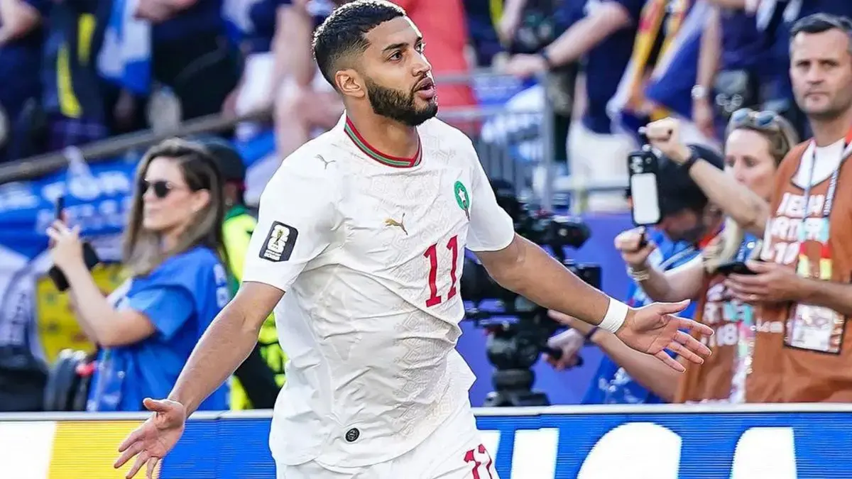 Ismael Saibari merayakan gol cepat yang membawa Maroko mengalahkan Skotlandia 1-0 pada laga Grup C Piala Dunia 2026 di Gillette Stadium. (Instagram/@equipedumaroc)