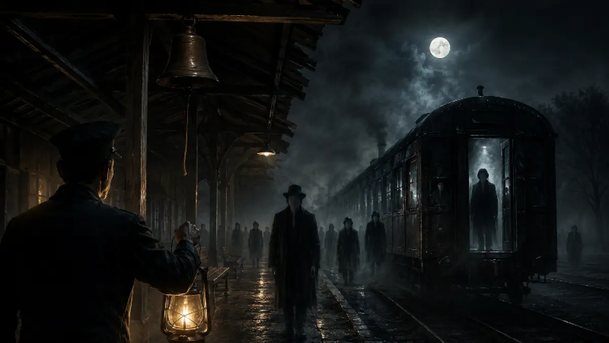 Ilustrasi : Lonceng terakhir di stasiun tua yang menyimpan misteri kelam.(Foto:AI)