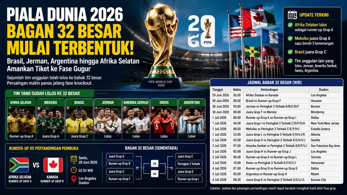Daftar tim lolos 32 besar Piala Dunia 2026, Brasil hingga Argentina siap tempur. (ChatGPT)