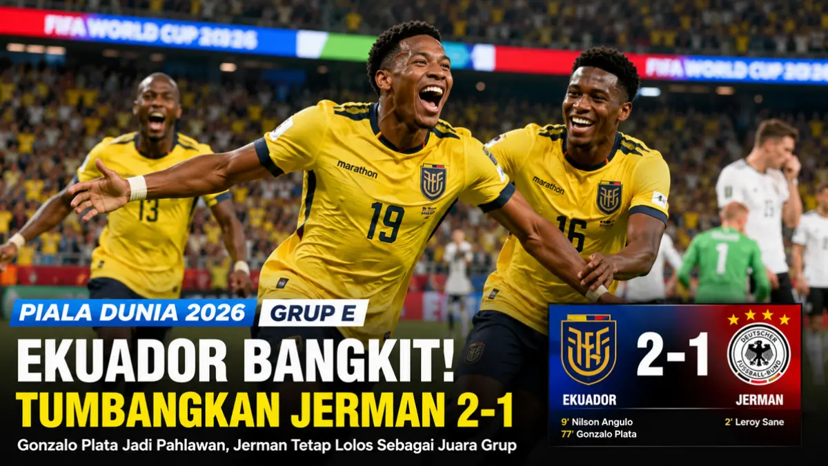 ILUSTRASI: Comeback dramatis! Ekuador tumbangkan Jerman lewat gol Gonzalo Plata. (ChatGPT)