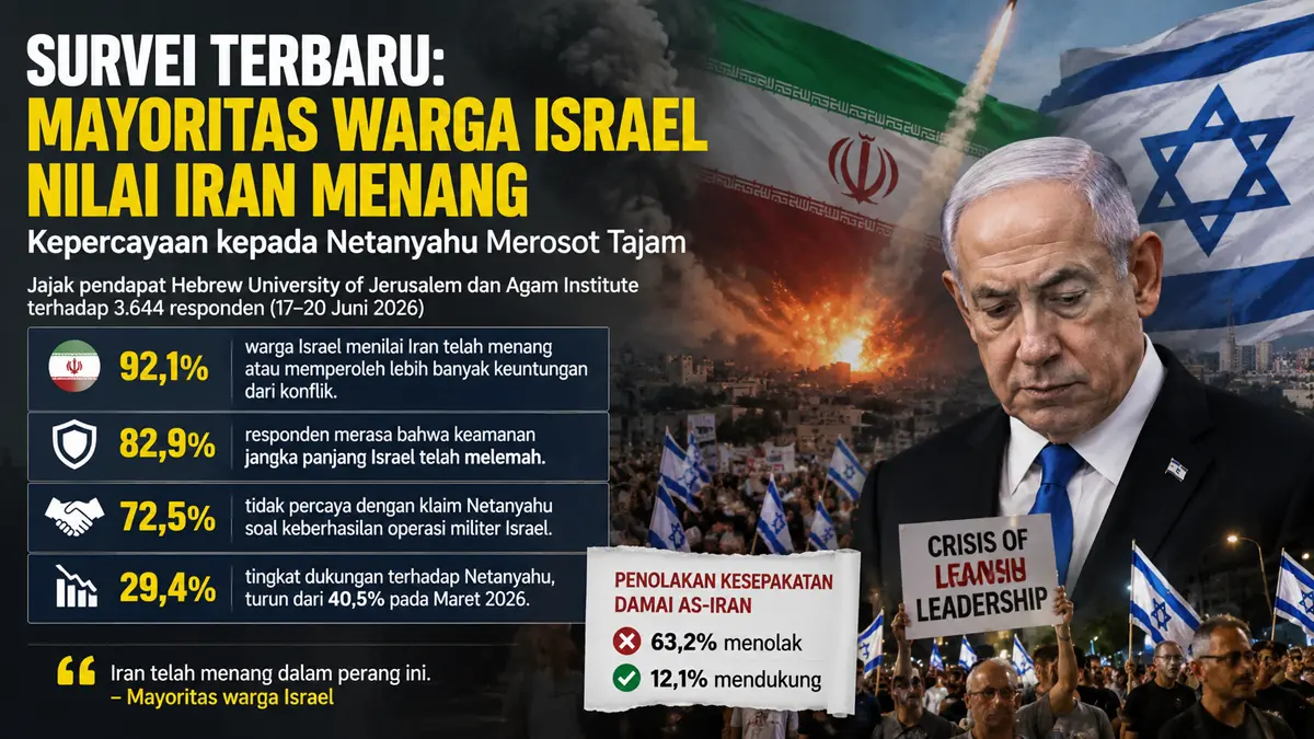 Jajak pendapat ungkap 92 persen warga Israel sebut Iran pemenang konflik. (ChatGPT)