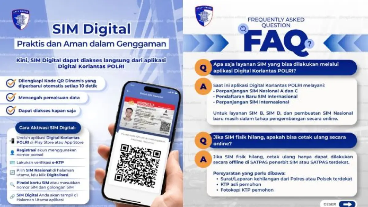 SIM DIGITAL : Resmi hadir di Indonesia SIM digital bikin pengendara tak lagi wajib bergantung pada kartu fisik.(Instagram:@digitalkorlantas.official)

