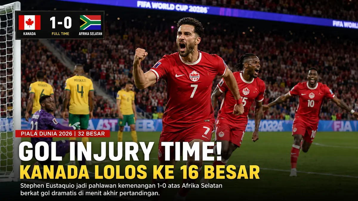 ILUSTRASI: Gol injury time Eustaquio antar Kanada singkirkan Afrika Selatan di Piala Dunia. (ChatGPT)