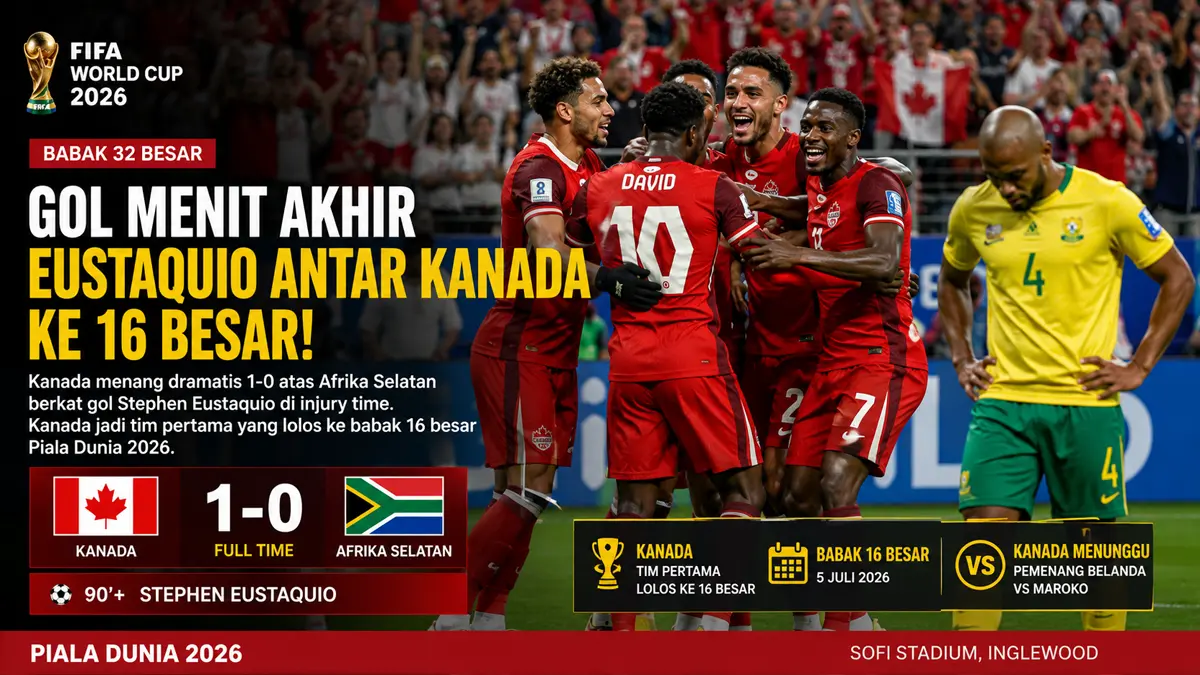 Gol menit akhir Eustaquio antar Kanada ke 16 besar Piala Dunia 2026. (ChatGPT)
