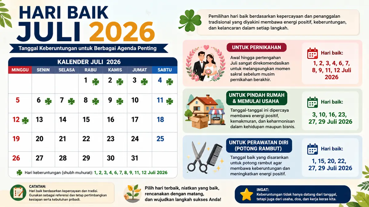 Inilah hari baik Juli 2026, mulai pernikahan hingga memulai bisnis baru. (ChatGPT)