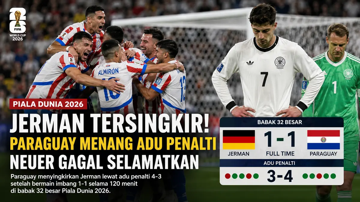 Kai Havertz gagal penalti, Paraguay akhiri langkah Jerman di Piala Dunia 2026. (ChatGPT)