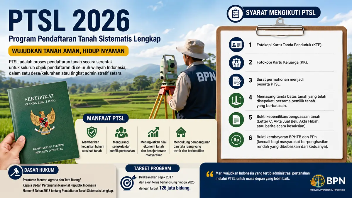 Mau sertifikat tanah gratis? Simak syarat mengikuti program PTSL 2026. (ChatGPT)