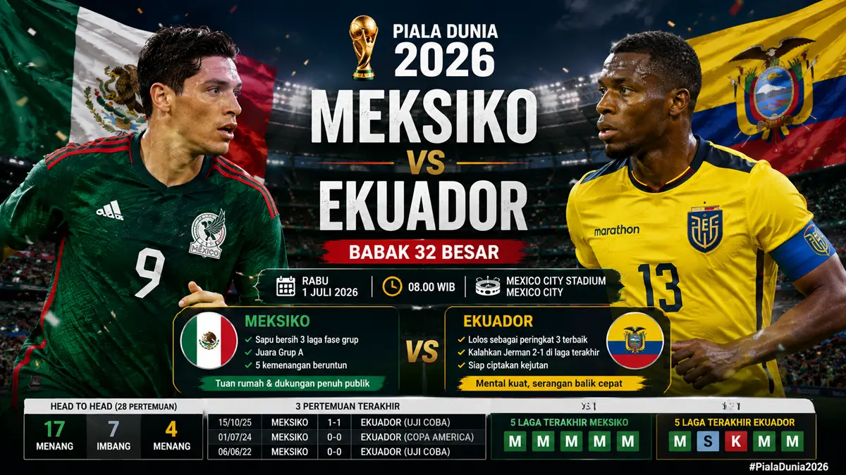 Prediksi Meksiko vs Ekuador: El Tri andalkan rekor dan dukungan tuan rumah, La Tri siap bikin kejutan. (ChatGPT)