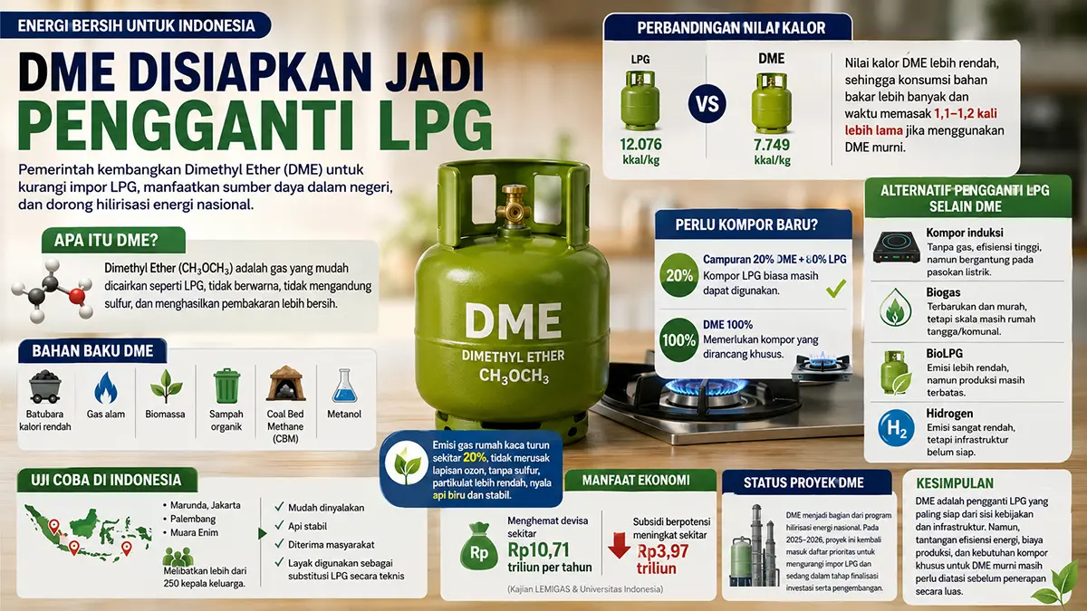 Tak lagi bergantung impor, DME disiapkan jadi pengganti LPG Nasional. (ChatGPT)