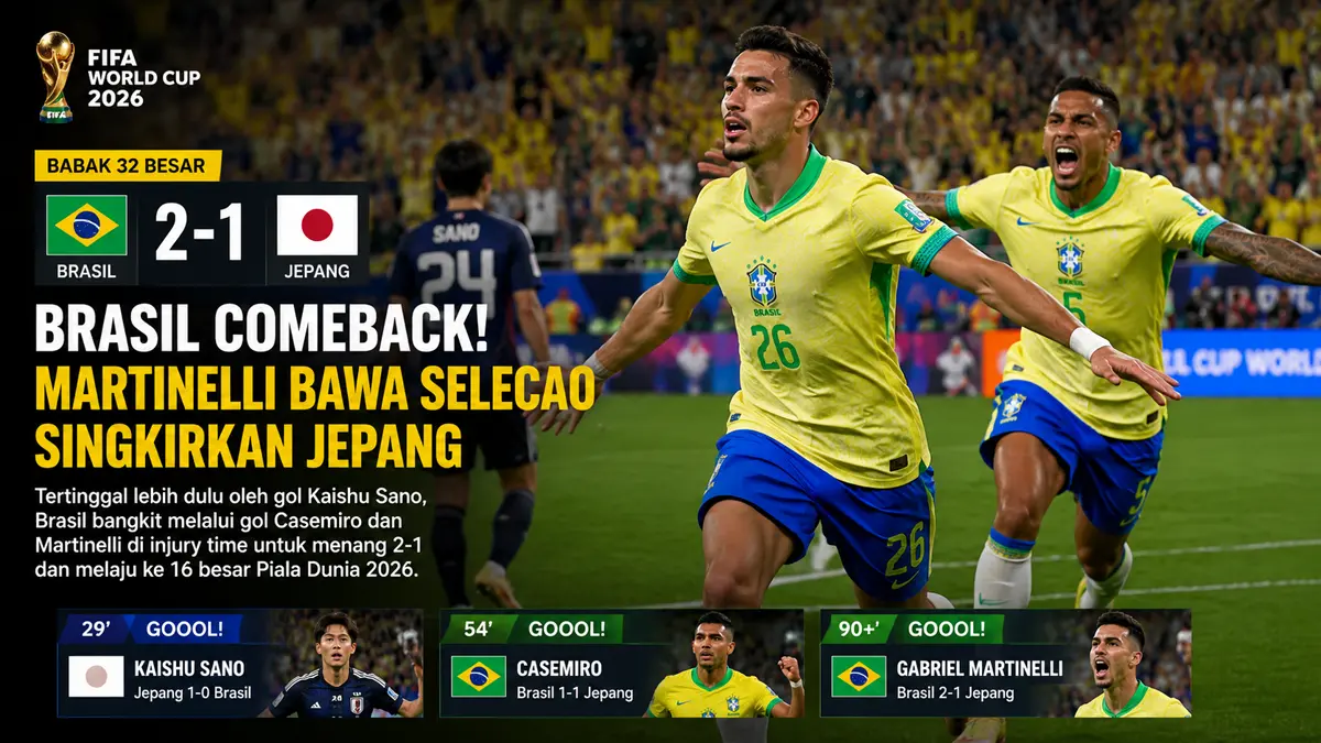 Tertinggal dulu, Brasil bangkit tekuk Jepang dan lolos ke 16 besar Piala Dunia. (ChatGPT)