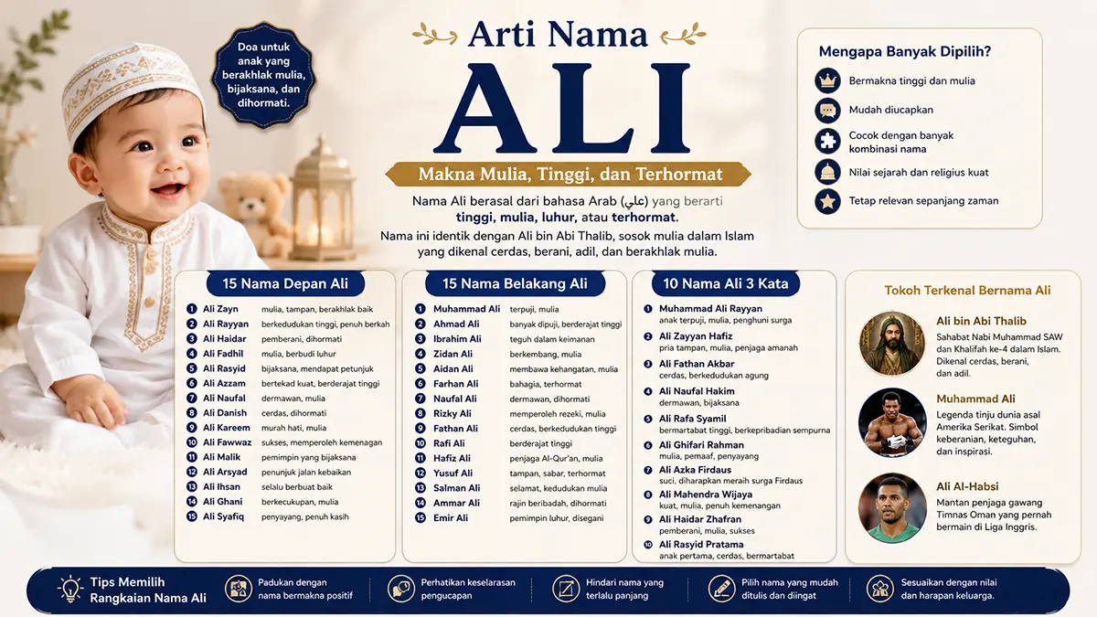 30 rangkaian nama Ali yang bermakna mulia, tinggi, dan penuh doa. (ChatGPT)
