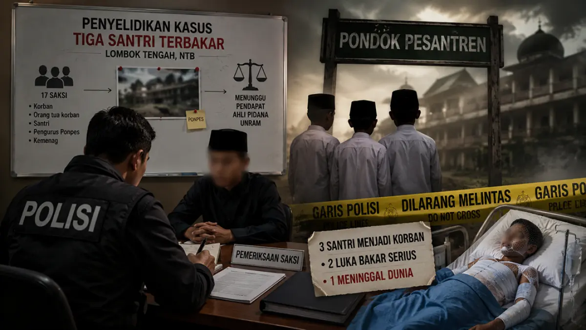 Polisi periksa 17 saksi usut kasus tiga santri terbakar di Lombok Tengah, NTB. (Ilustrasi ChatGPT)