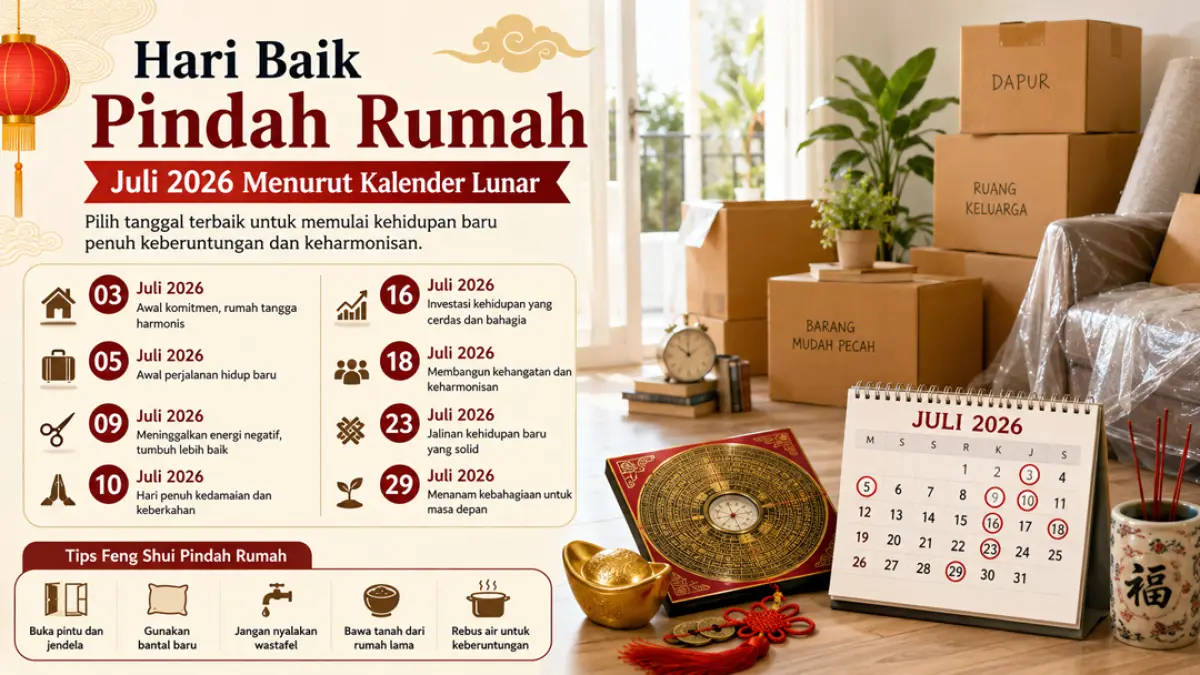 Feng Shui ungkap 8 hari baik pindah rumah Juli 2026, diyakini membawa energi positif. (Ilustrasi ChatGPT)