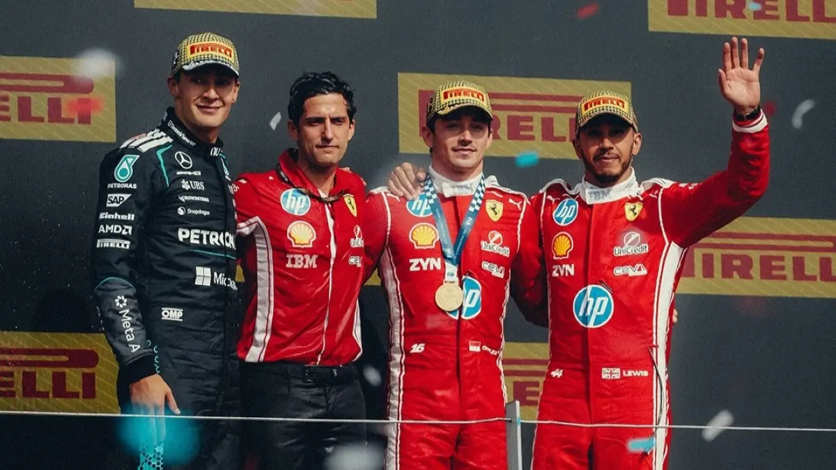 Pembalap Ferrari, Charles Leclerc memenangkan balapan utama F1 GP Inggris di Sirkuit Silverstone, Minggu (5/7/2026). (Scuderia Ferrari)