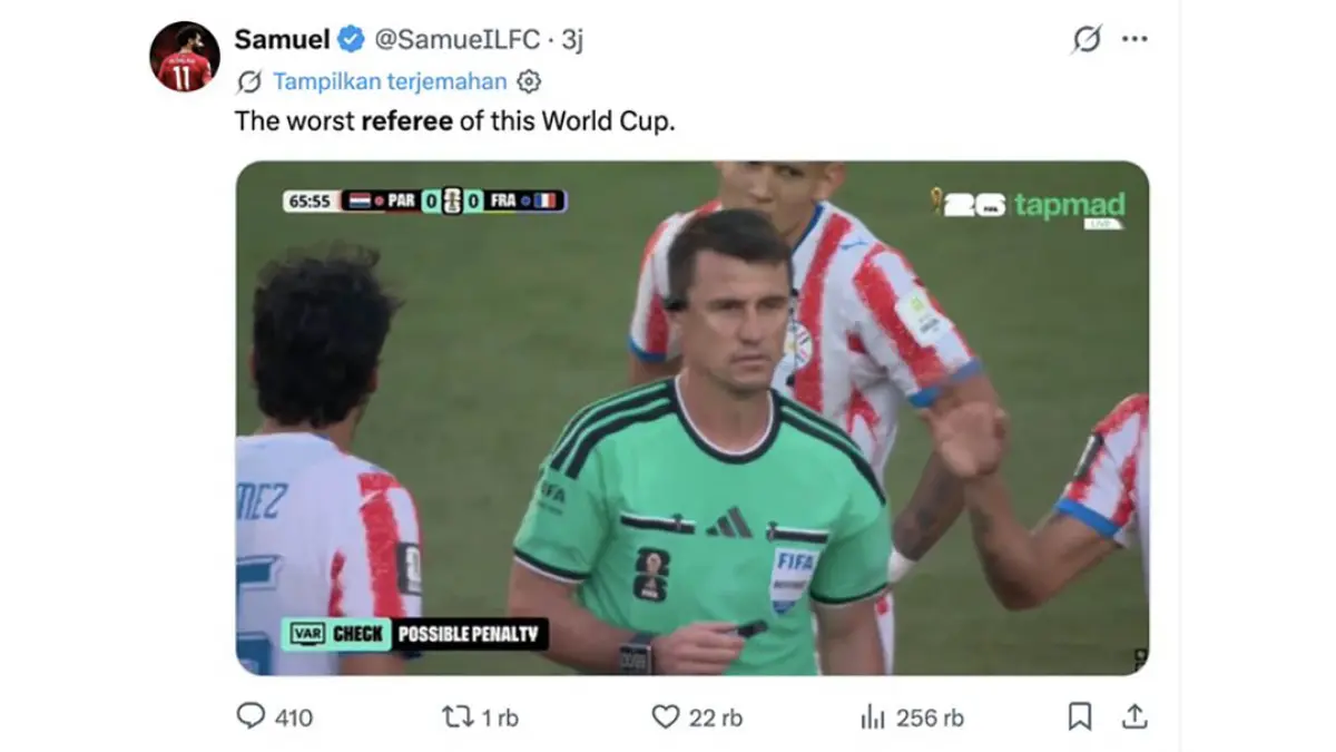 Pernah tuai kontroversi saat pimpin laga Indonesia vs Irak, wasit Ilgiz Tantashev kini dikecam dunia usai laga Prancis vs Paraguay. (X.com)