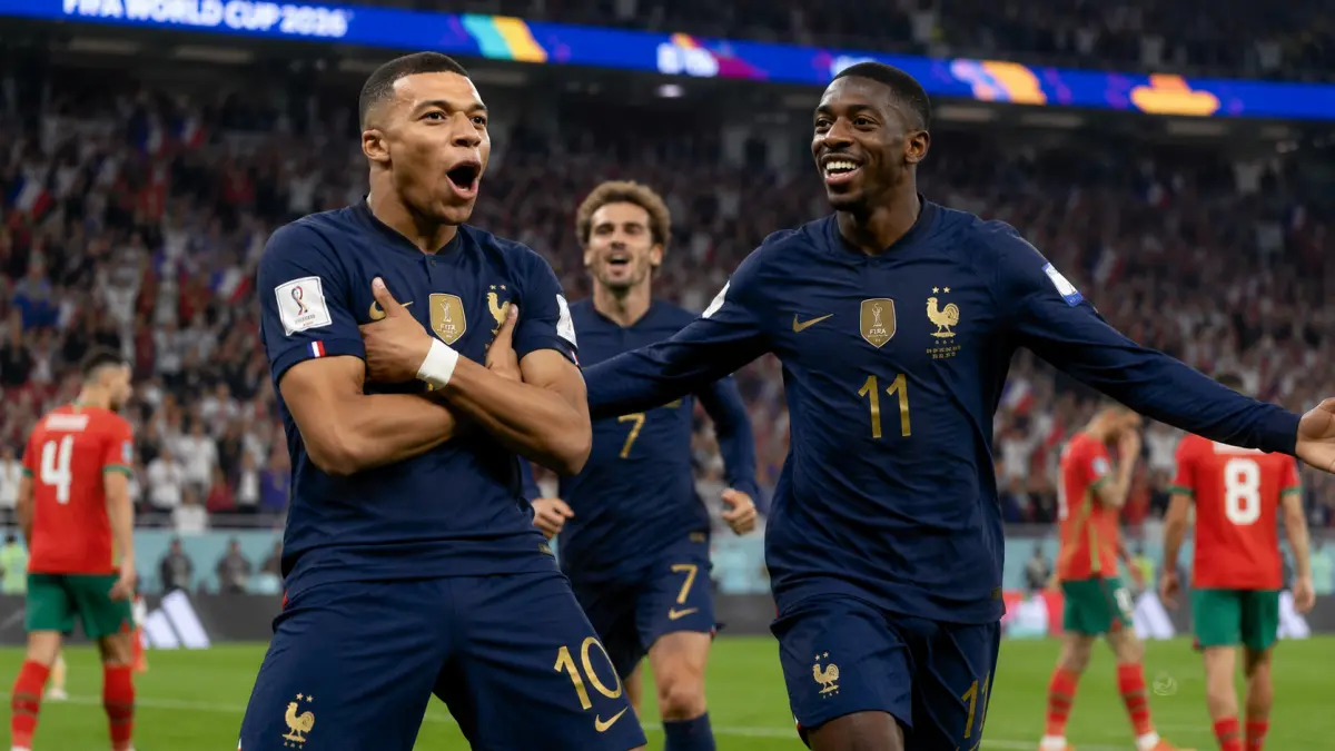 Mbappe dan Dembele Bawa Prancis ke Semifinal Piala Dunia 2026, Maroko Tersingkir 2-0. (Ilustrasi ChatGPT)