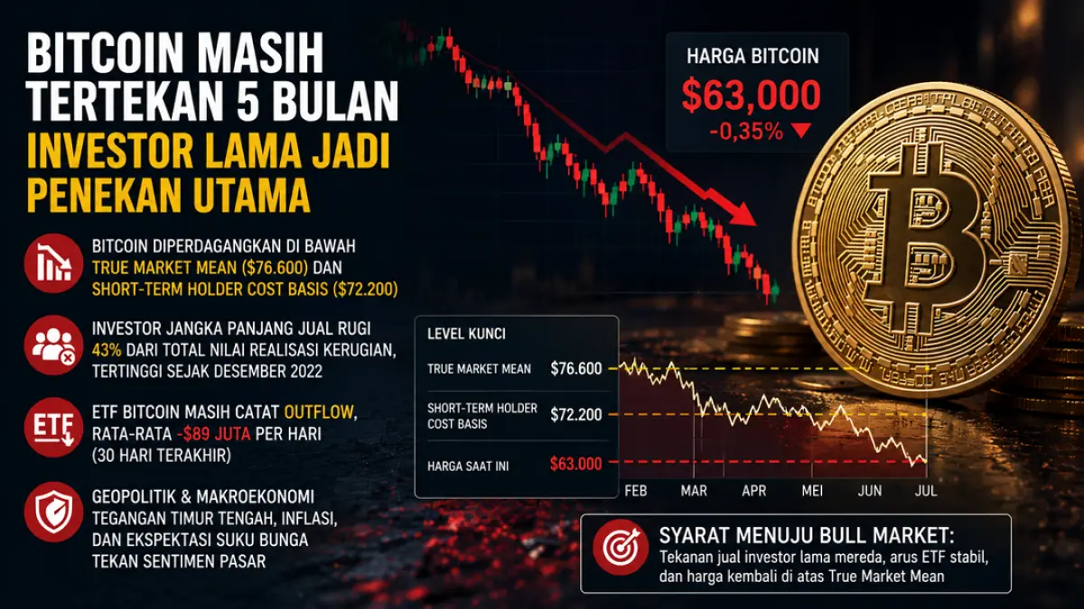 Bitcoin bertahan di zona murah selama lima bulan, Glassnode sebut tekanan jual investor lama masih berat. (Ilustrasi ChatGPT)
