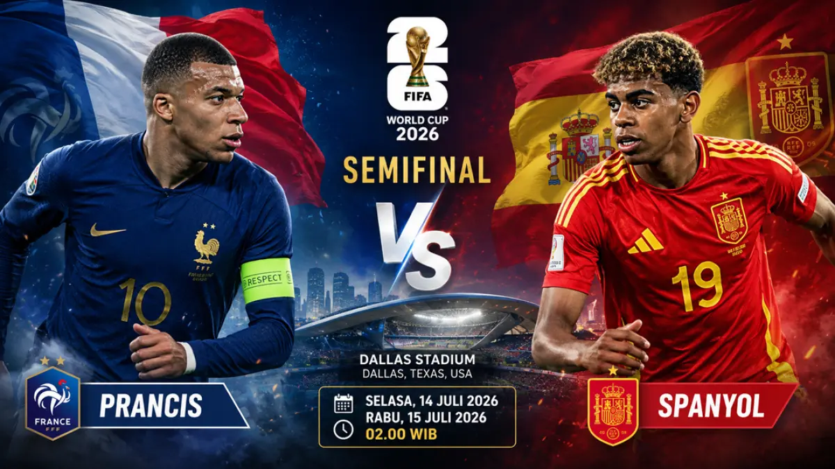 Prediksi Prancis vs Spanyol: Duel Mbappe dan Yamal berebut tiket final Piala Dunia 2026. (ChatGPT)