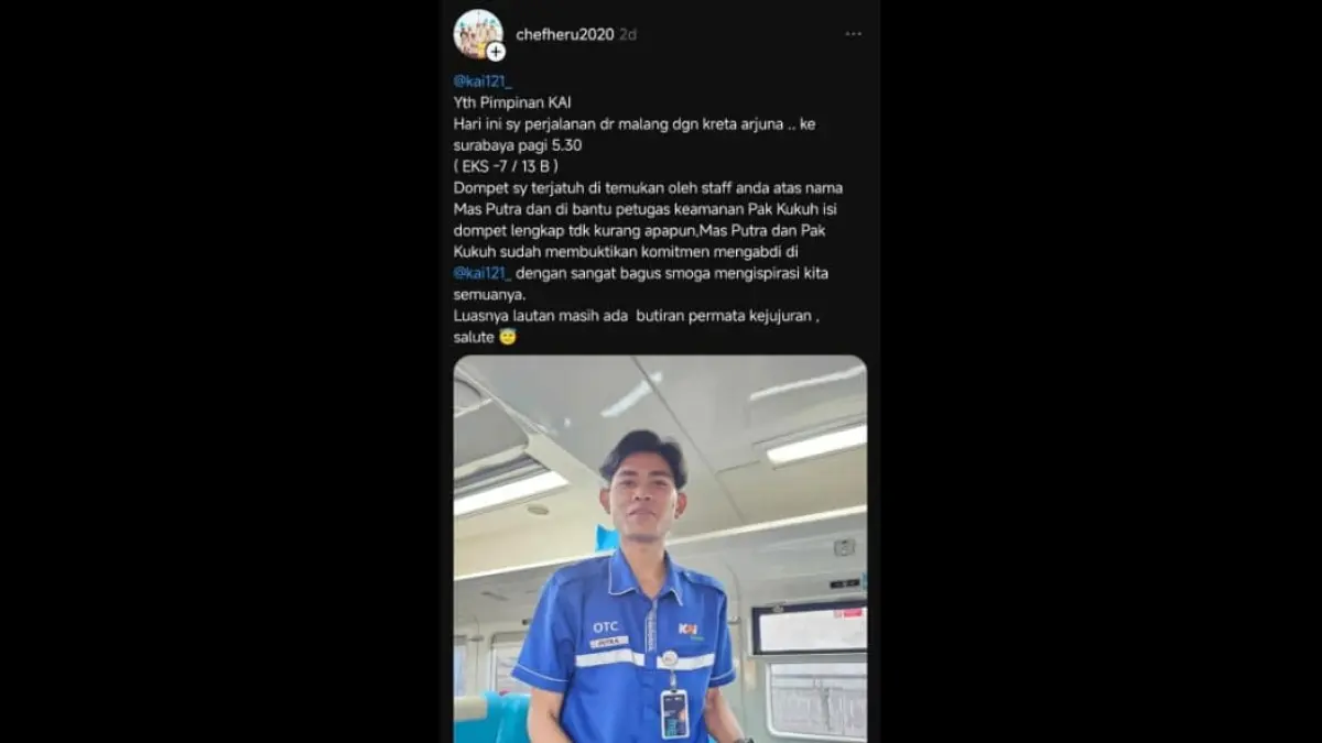 Layanan Lost and Found KAI Daop 8 Surabaya kembali mendapat apresiasi setelah dompet penumpang KA Arjuno dikembalikan utuh. (Tangkapan Layar)