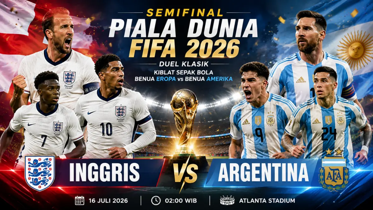 Prediksi Inggris vs Argentina: Adu taktik Tuchel dan Scaloni menuju final Piala Dunia 2026. (Ilustrasi ChatGPT)