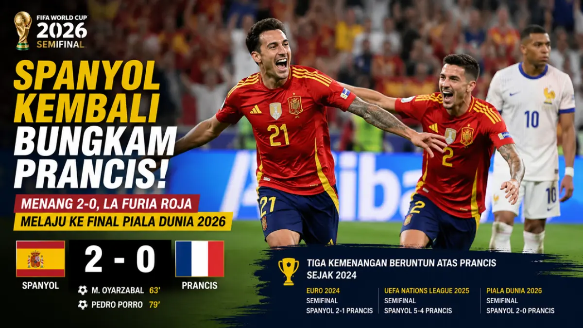 Spanyol perpanjang kutukan Prancis, tiket dinal Piala Dunia 2026 di tangan. (Ilustrasi ChatGPT)