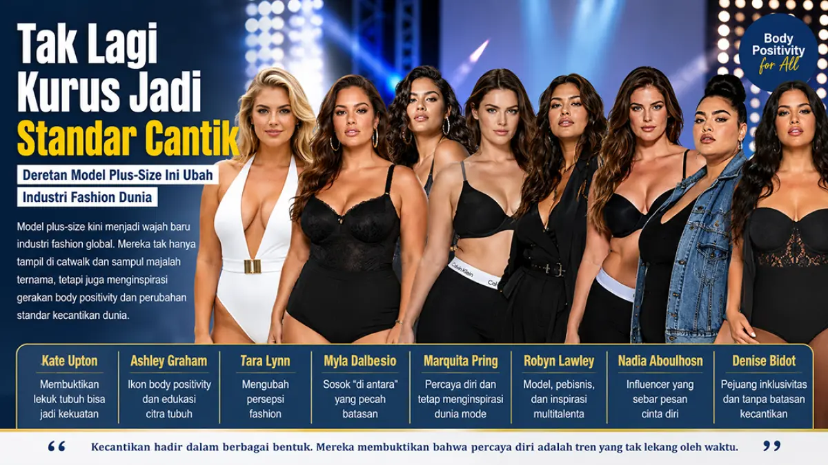 8 model plus-size paling berpengaruh yang mendobrak standar kecantikan dunia. (ChatGPT)