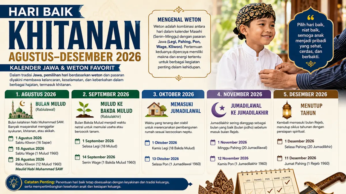 Hari baik khitanan Agustus–Desember 2026, Bulan Mulud jadi waktu paling favorit. (ChatGPT)