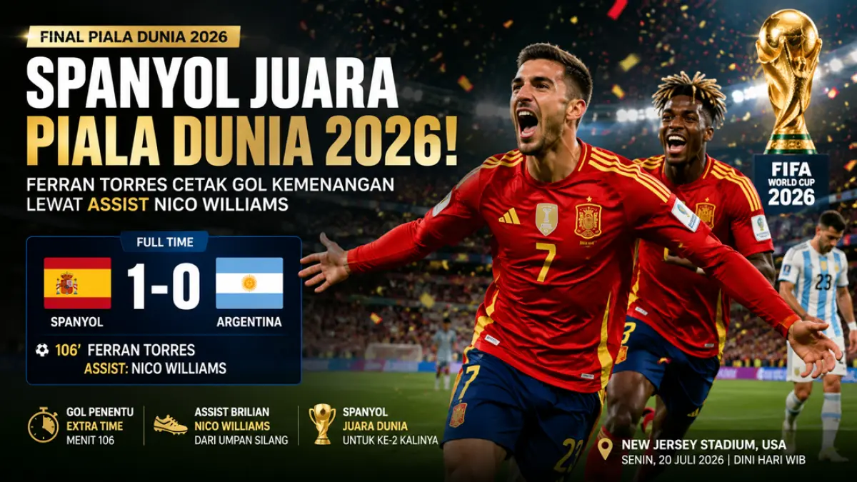 Spanyol juara Piala Dunia 2026! Ferran Torres jadi pahlawan, Nico Williams bersinar. (ChatGPT)