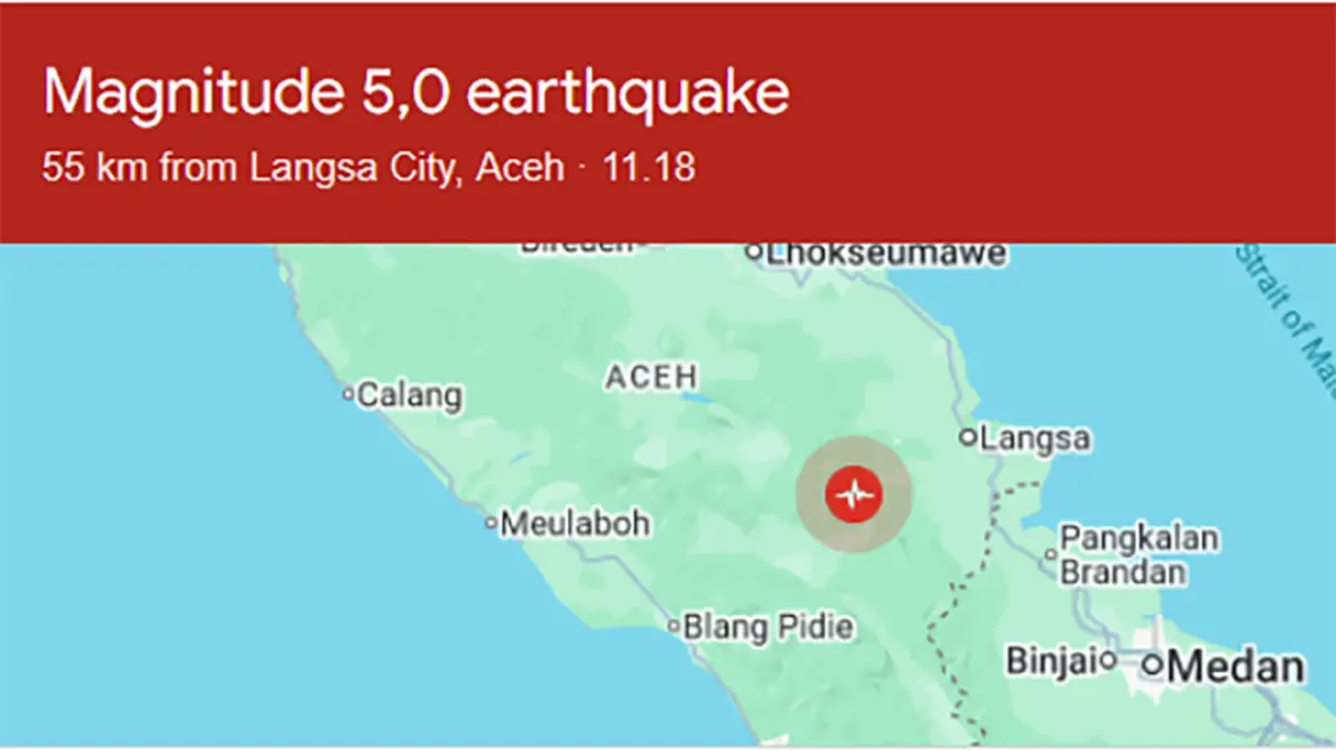 Guncangan Gempa M 5,6 Terasa di Aceh hingga Medan, Ini Imbauan BMKG. (Tangkapan Layar Google)