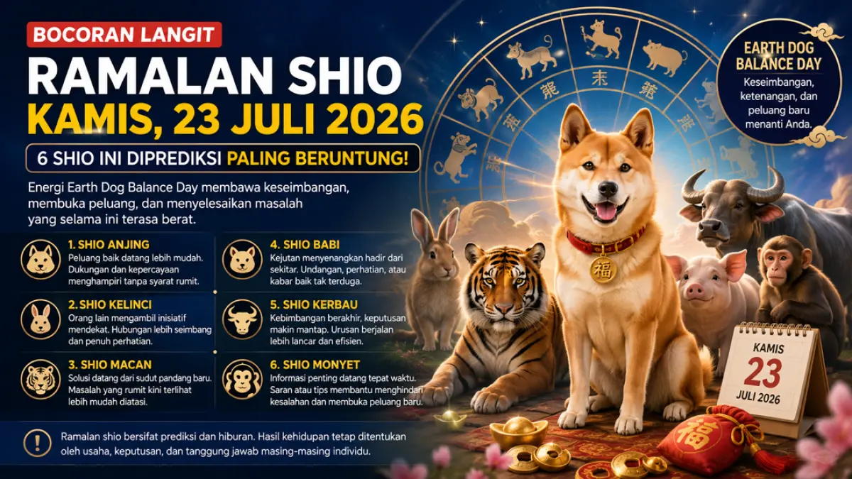 6 shio paling hoki hari ini 23 Juli 2026, rezeki dan peluang datang tak terduga. (ChatGPT)