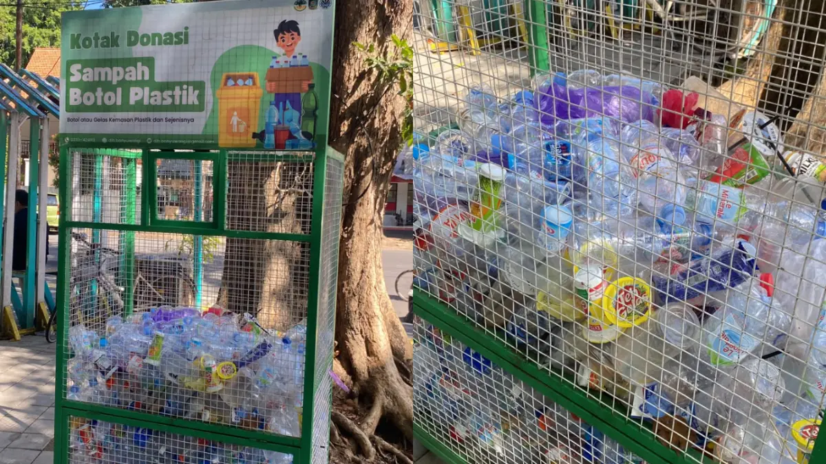 Pemerintah Kabupaten Banyuwangi memasang tempat sampah khusus botol plastik di ruang publik. (Anita untuk Radar Banyuwangi)