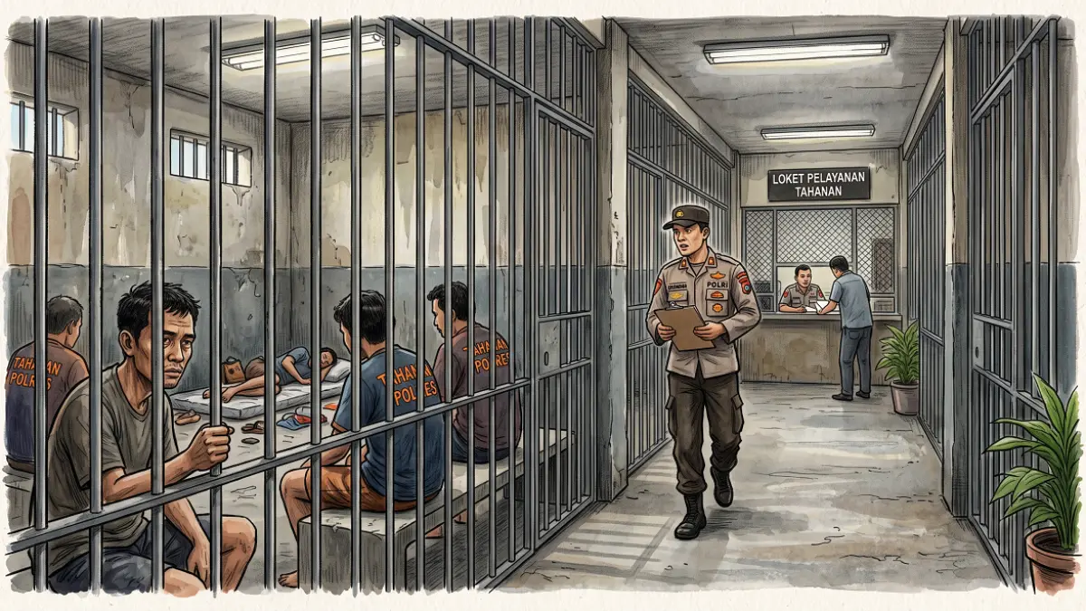 Ilustrasi ruang tahanan di kantor polisi.