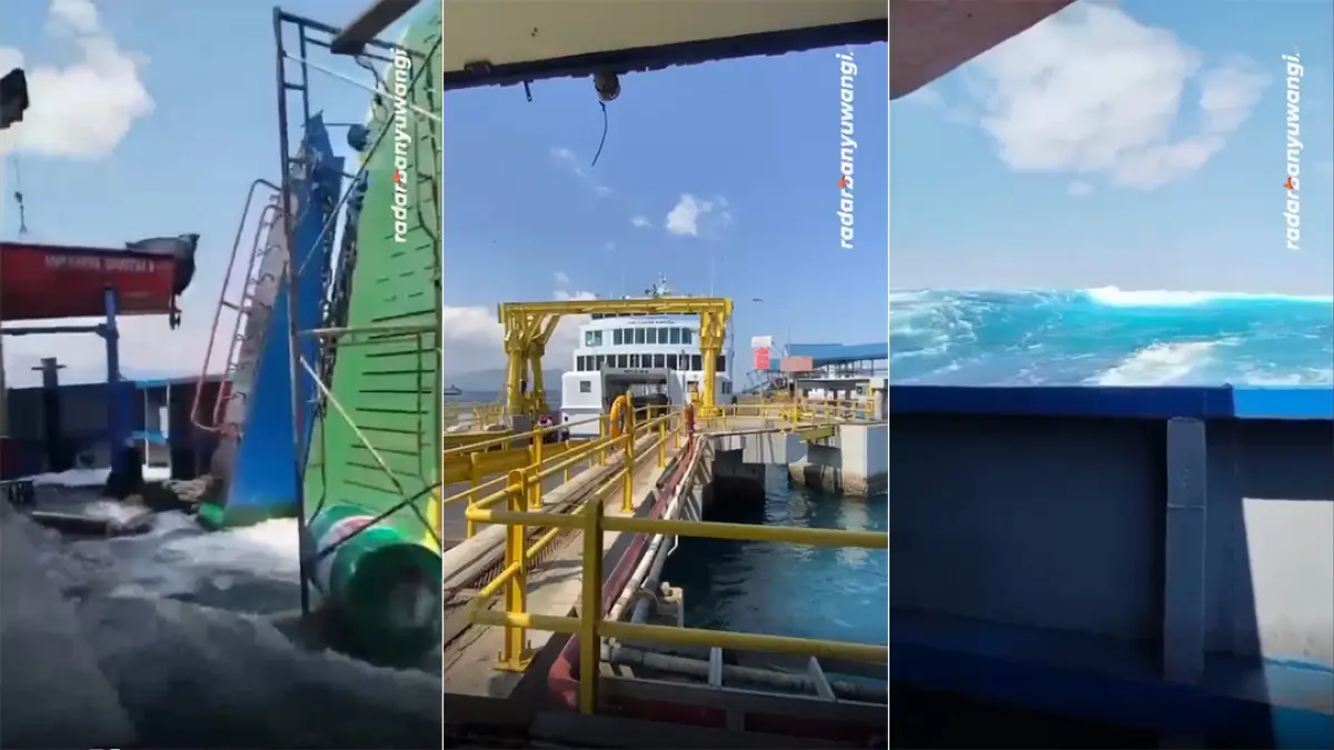 Selat Bali Bergolak, Gelombang Tinggi Terjadi Senin Siang, Pengguna Jasa Wajib Waspada. (Tangkapan Layar IG @radarbanyuwangi)