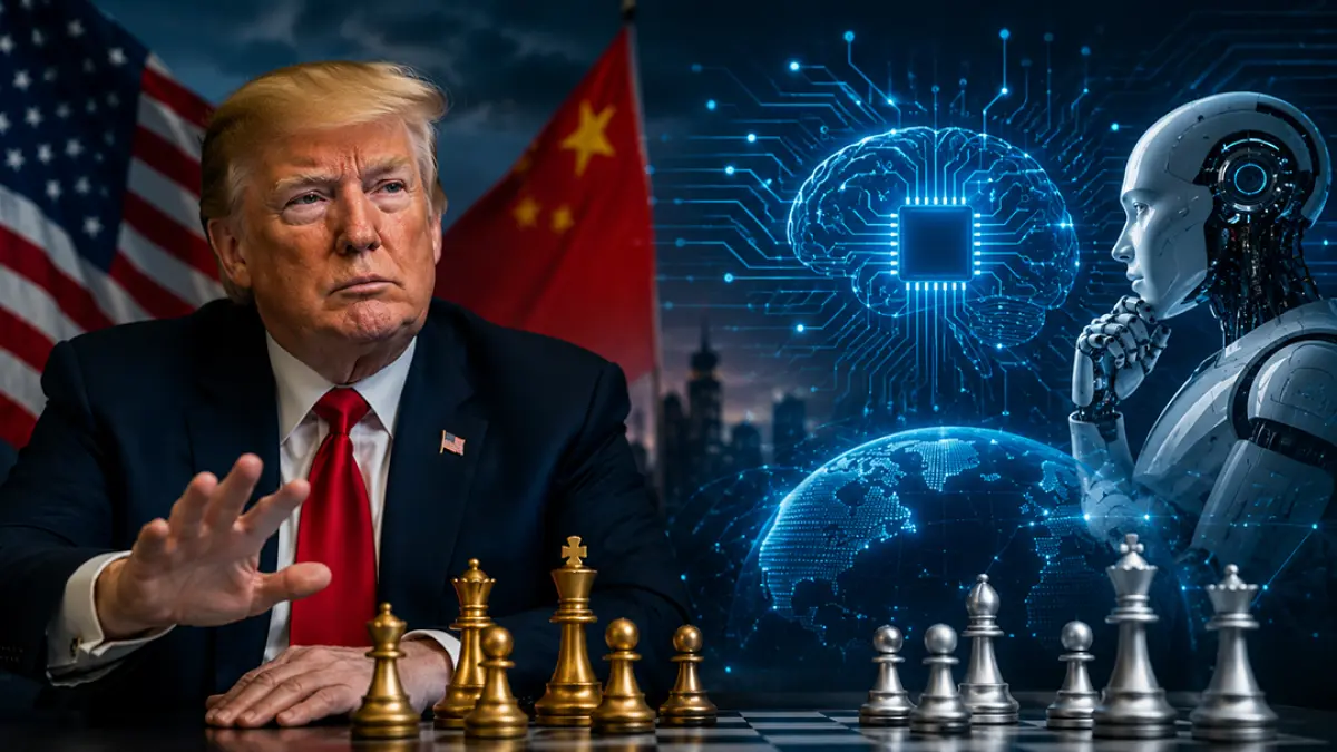 Donald Trump mulai mempertimbangkan kontrol AI setelah serangkaian insiden siber. Namun, ia khawatir regulasi ketat membuat AS tertinggal dari China. (ChatGPT)
