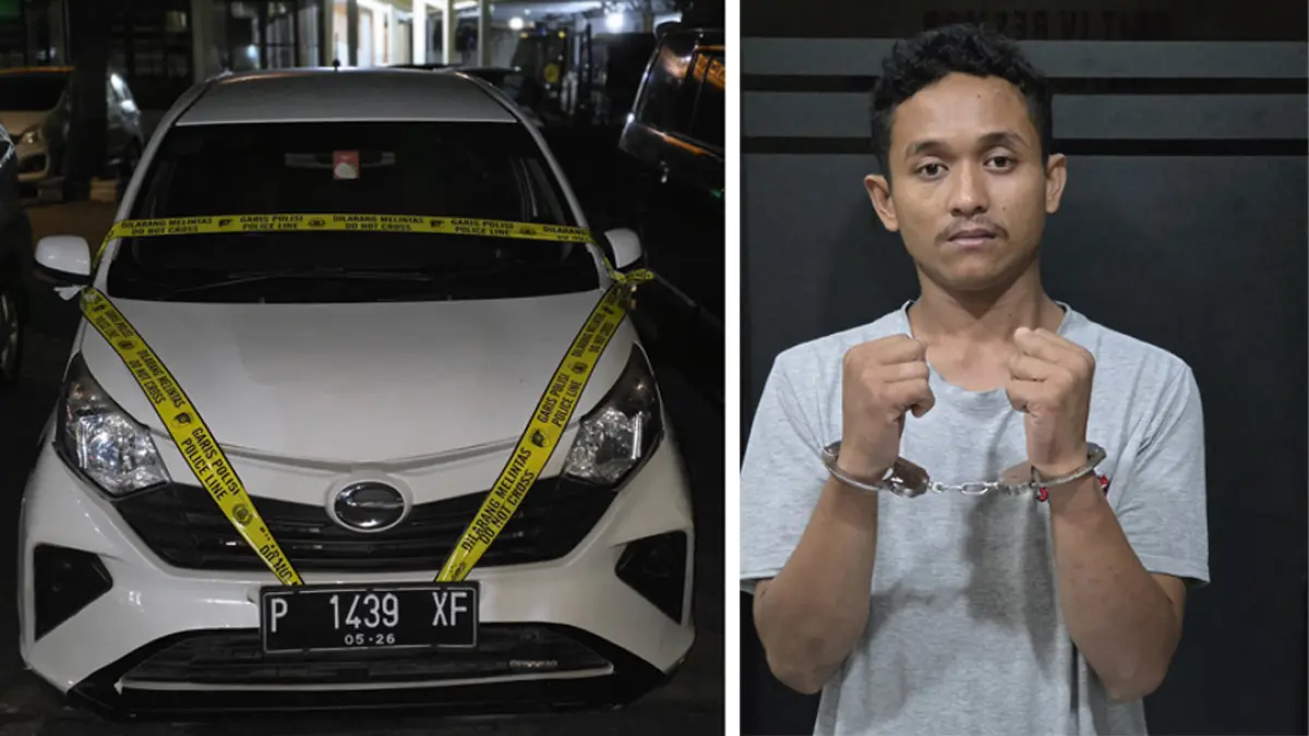 Satu unit mobil Daihatsu Sigra yang digunakan pelaku untuk membobol rumah warga ikut diamankan (kiri). DM ditangkap tim URC Macan Blambangan Satreskrim Polresta Banyuwangi. (Satreskrim Polresta Banyuwangi)