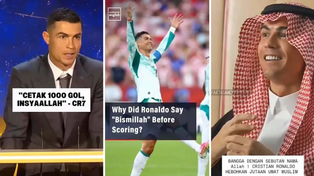 Cristiano Ronaldo viral ucap "Insya Allah" dan diduga "Bismillah", pengaruh berkarier di Arab Saudi jadi sorotan. (Kolase Foto Instagram)