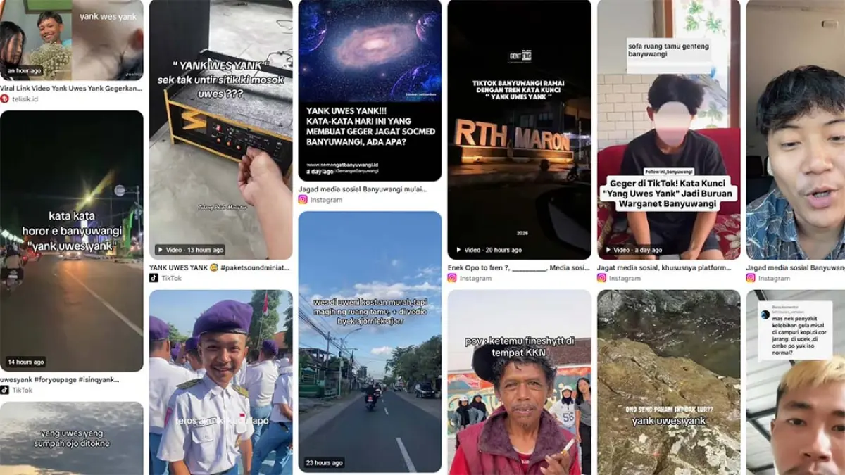 “Yank Uwes Yank” viral di TikTok dan dikaitkan dengan Banyuwangi. Namun, asal-usul, konteks, serta sosok pembuat pertama video itu belum terverifikasi. (Tangkapan Layar Google Search)