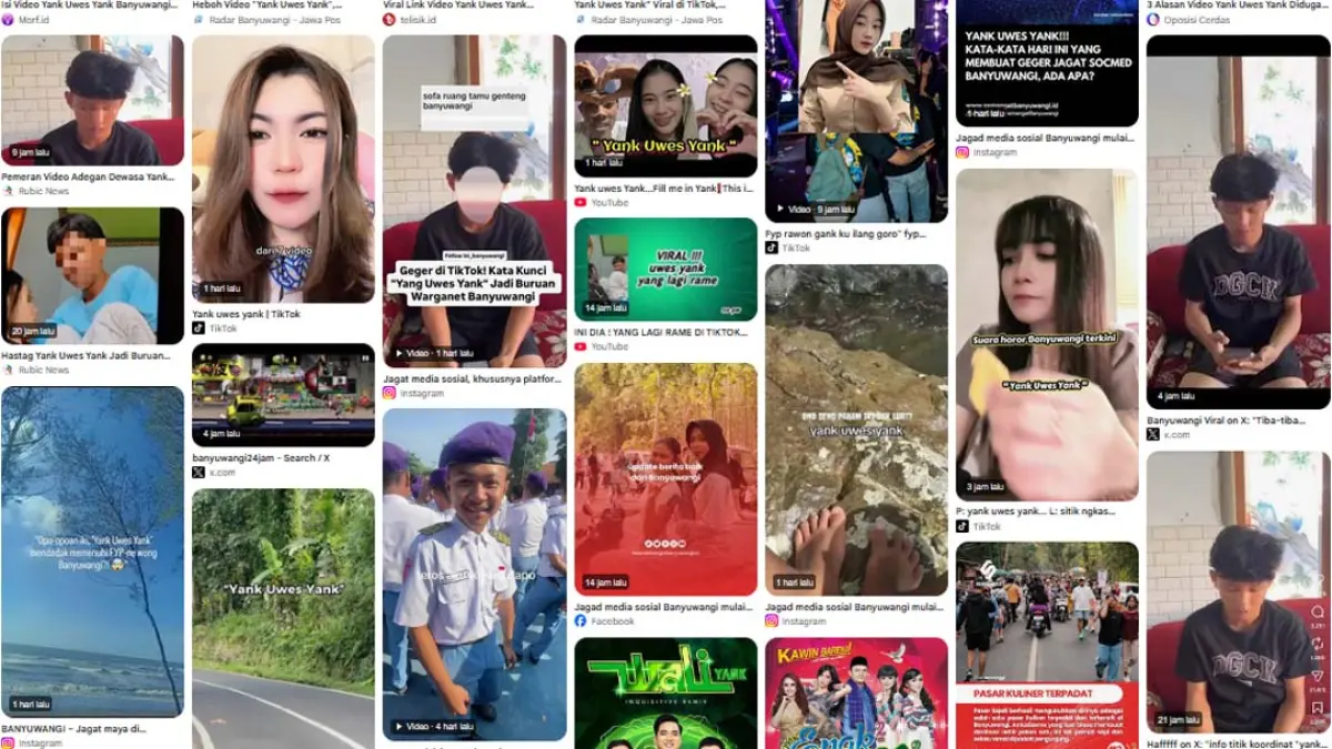 Frasa dan video terkait "Yank Uwes Yang" berseliweran di berbagai akun media sosial. (Tangkapan Layar Google Search)