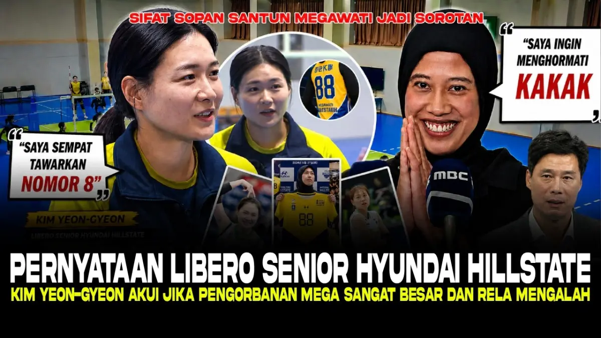 Kapten Hyundai Hillstate Kim Yeon-gyeon rela lepas nomor 8 untuk Megawati. (Thumbnail Youtube @BolBola ID)