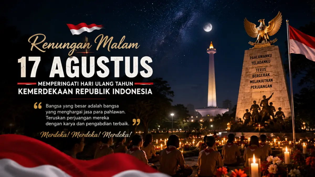 Contoh&nbsp;Doa Renungan Malam 17 Agustus menggunakan Bahasa Indonesia yang khidmat, menyentuh, dan cocok dibacakan pada acara renungan suci di tingkat desa, sekolah, instansi, maupun komunitas. (ChatGPT)