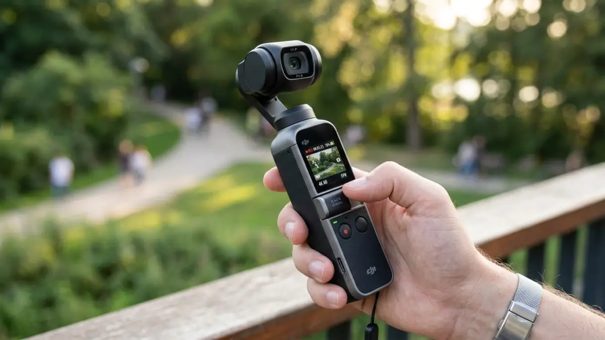 Ilustrasi kamera gimbal pocket yang semakin diminati untuk kebutuhan pembuatan konten video. Oppo dan vivo membantah rumor bahwa keduanya berkolaborasi mengembangkan perangkat kamera gimbal secara bersama. (Gemini AI)
