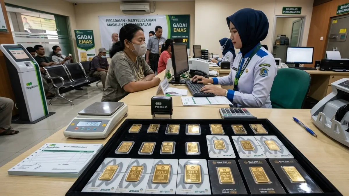 Harga emas di Pegadaian mengalami kenaikan pada Kamis (13/8), dengan harga emas Antam 1 gram mencapai Rp2,808 juta. Nilai tersebut dapat berubah sewaktu-waktu mengikuti pergerakan harga pasar. (Gemini AI)