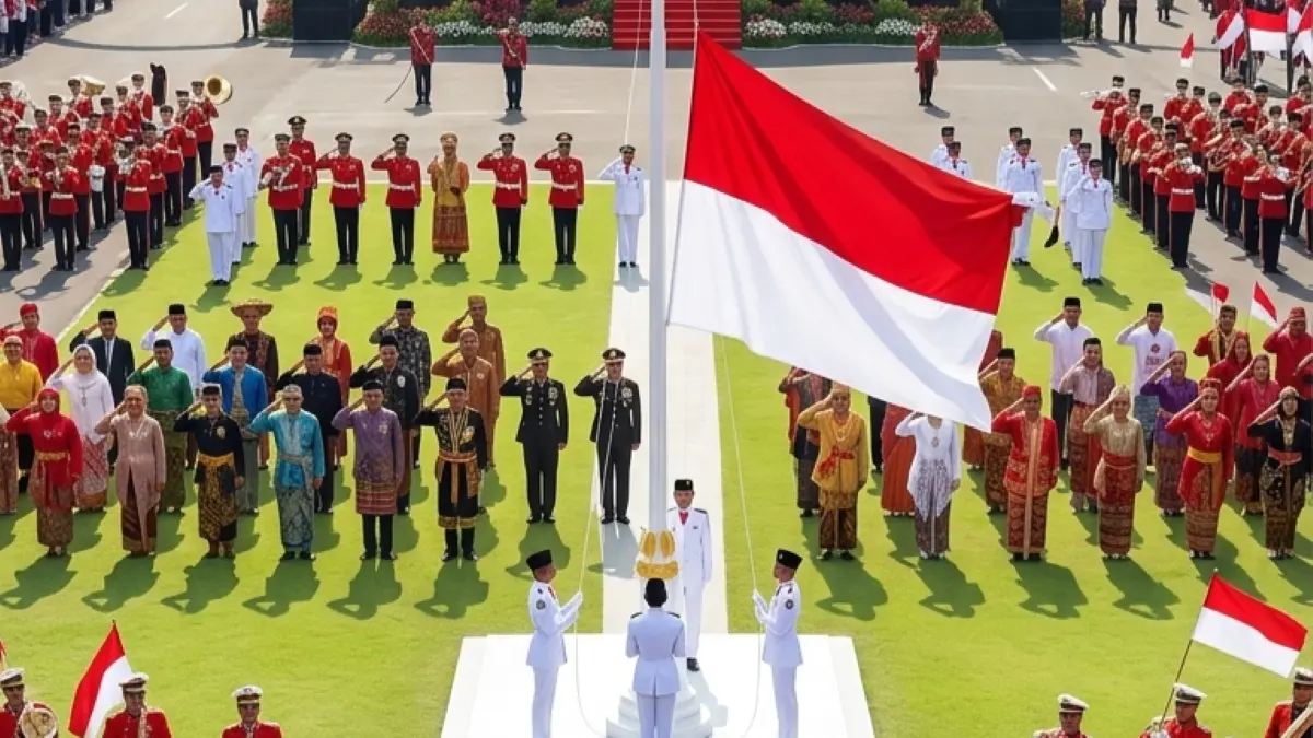 Ilustrasi suasana peringatan HUT Kemerdekaan RI. Selasa, 18 Agustus 2026, ditetapkan sebagai hari kerja biasa setelah libur nasional 17 Agustus dan tidak termasuk cuti bersama. (Gemini AI)