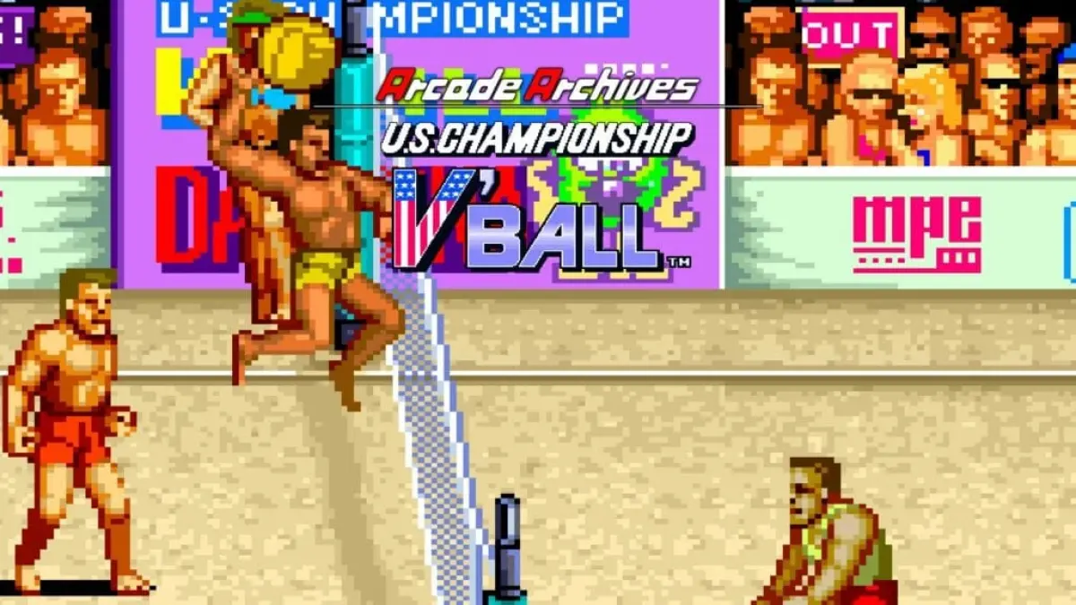 V’BALL, game voli pantai klasik Technos Japan yang pertama kali dirilis pada 1988, kembali hadir melalui seri Arcade Archives untuk konsol modern. (Gematsu)