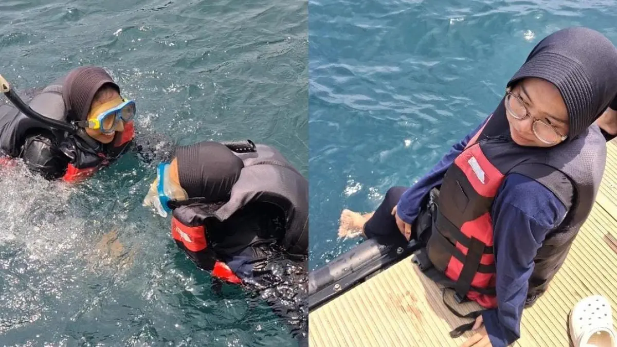 Wisatawan menikmati keindahan bawah laut melalui aktivitas snorkeling di kawasan Bangsring Underwater, Banyuwangi. Aktivitas bahari ini menawarkan pengalaman rekreasi sekaligus mengenalkan pentingnya menjaga ekosistem laut. (Mayang untuk Radar Banyuwangi)
