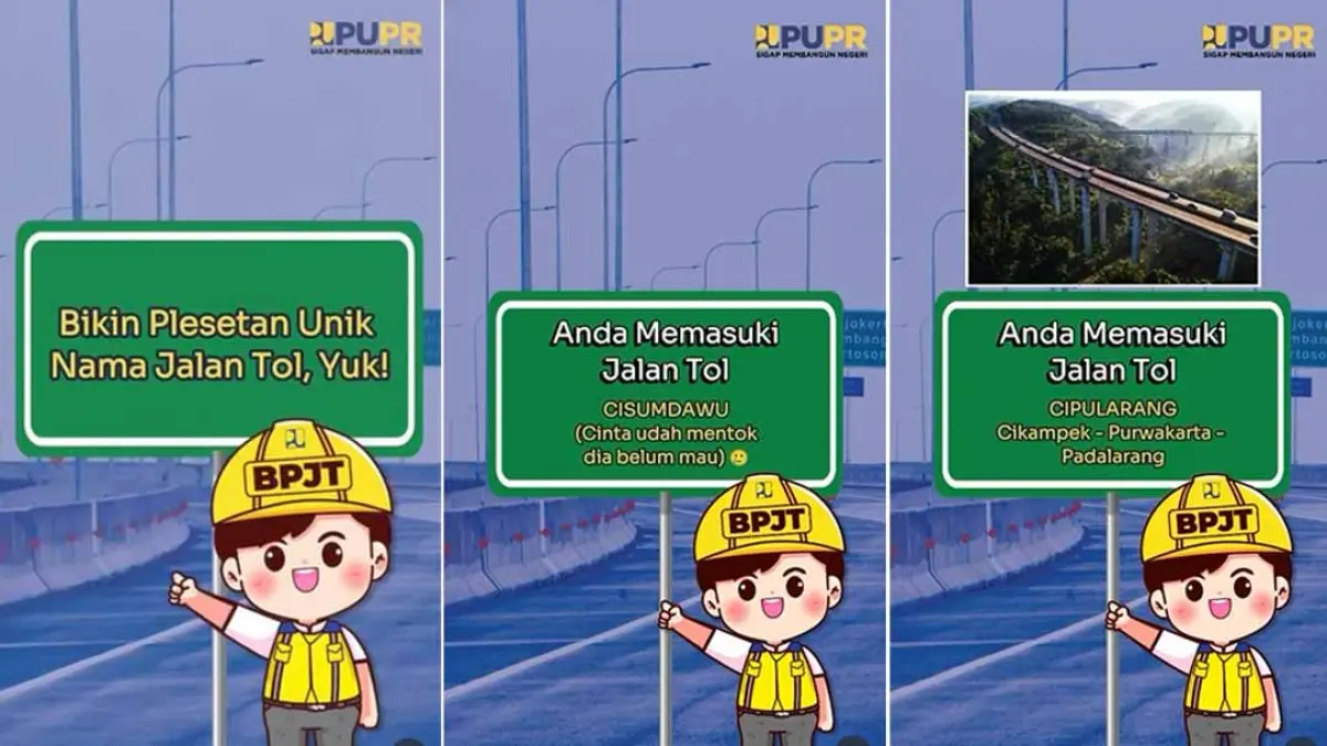 Akronim jalan tol Indonesia diplesetkan warganet jadi gombalan dan humor. BALSAM, JORR, Getaci hingga Cikampek punya arti baru yang bikin ngakak. (Instagram @pupr_bpjt)