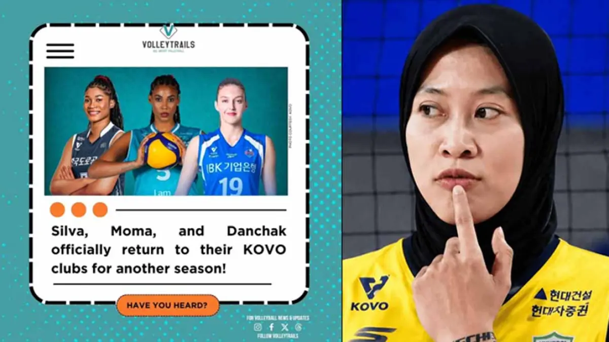 Megawati Hangestri masuk elite V-League 2026/2027. Tiga rival, Silva, Moma, dan Danchak, siap menguji dominasi Megawati bersama Hyundai Hillstate. (foto: threads.com/@volleytrails & afu.id & women.volleybox.net)