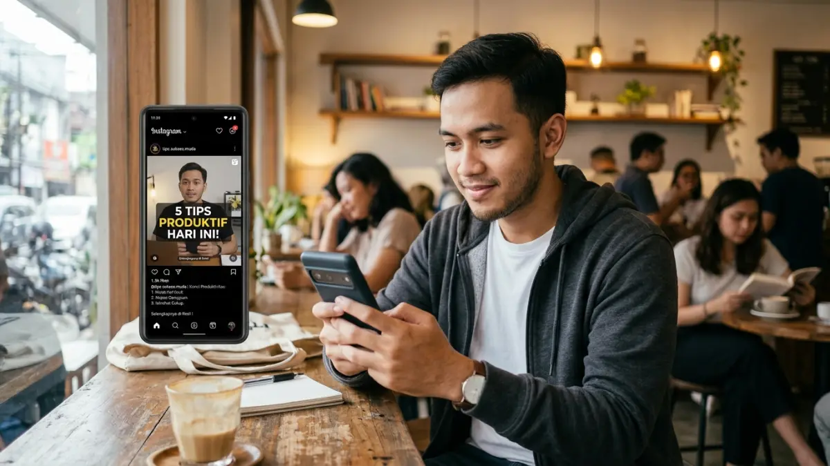 Anak muda memanfaatkan media sosial untuk mengikuti perkembangan informasi. Kemudahan akses perlu diimbangi kebiasaan memeriksa sumber dan membaca informasi secara utuh. (Gemini AI)